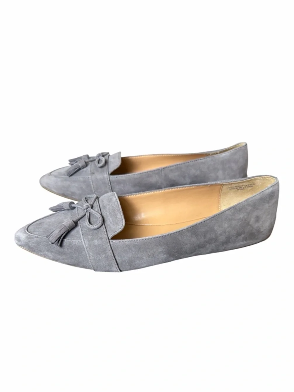 Talbots Kendall Francesca Bow Tie Flats Gray Suede Size 9.5 Pointed Toe